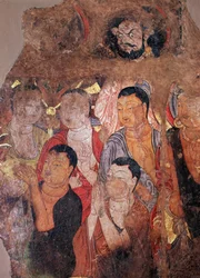 Buddhism: Group of Monks and Bodhisattvas (Fragment of an 8th-century fresco from the Chinese monastery of Shiksha)