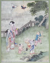 Children playing with kites