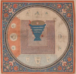 Cosmological mandala with Mount Meru