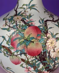 Detail (Magnificent Famille Rose Nine-Peach Globular Bottle Vase)