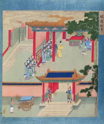 Emperor Ming Ti bestowing honours on two aged men, from a history of Chinese emperors