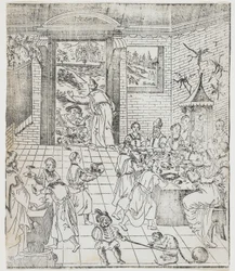 Lazarus at the House of the Rich Man (Plate from Giulio Alenis Tianzhu jiangsheng zhuxiang jingjie)