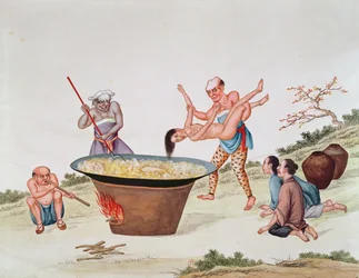 Plunging a woman into boiling water