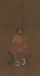 Sakyamuni Seated Upon Three Demon-like Creatures, Possibly Yuan-Early Ming Dynasty