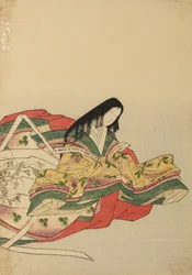 Court Lady Sitting, Turned to the Right, Plate from the Album: Nishiki-zuri onna sanju rokkasen e-zukushi