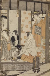 Two Women, a Young Man, and a Girl in a House Interior