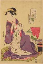 Oiran Hinazuru from Chojiya, from the series: Beautiful Women of the Green Houses - Six Famous Poetesses