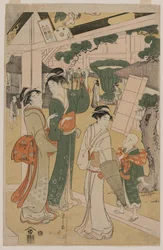 Women Visiting a Tea Stall on the Precincts of a Temple