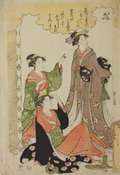 Three Young Women Watching a Flying Bird