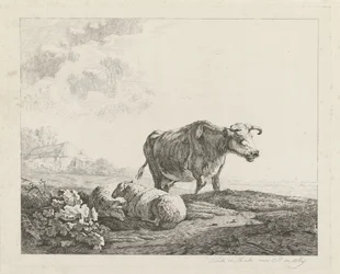 Landscape with a Cow and Two Sheep