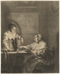 Interior with Lady and Maid by Candlelight