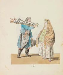 Butcher with Pig on the Board and Merchant Woman
