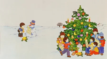 Carol Singers in Front of a Christmas Tree