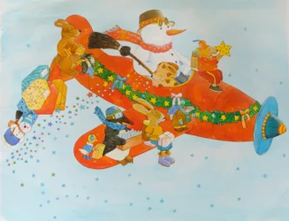Christmas Airplane with Snowman