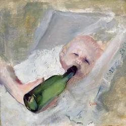 Baby with milk bottle
