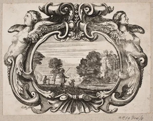 Emblem with Man Teaching a Dog Tricks