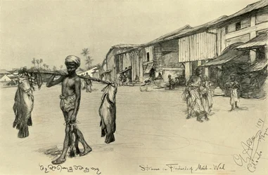 Street Scene in a Fishing Village, Mutwal, Ceylon, 1898