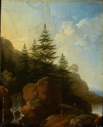 Rocky Mountain Landscape with Waterfall
