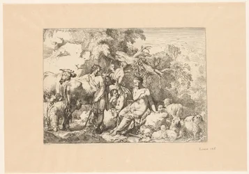 Shepherd with Flock and Four Muses