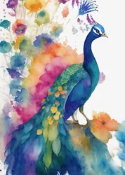 Colorful Watercolor Peacock