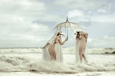Masked Figures Ocean Waves