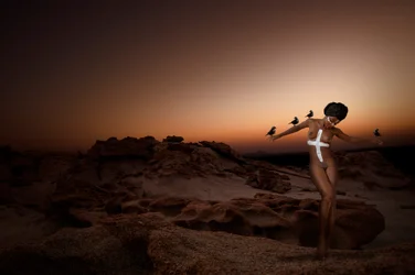 Nude Woman Desert Birds