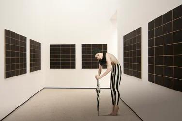 Striped Figure in Gallery