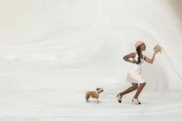 Whimsical Woman and Dog