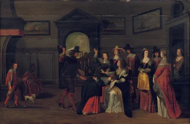 Elegant Company Playing the Game of La Main Chaude in an Interior