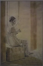 Young Roman Woman Sitting on a Wooden Box