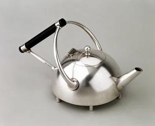 Hemispherical teapot on six feet, manufactured by James Dixon & Son, 1880