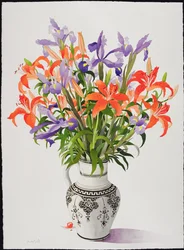Flowers in a Black and White Jug
