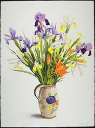 Irises and Lilies in a Dutch Jug