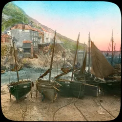 Fishing Fleet at Low Tide, Polperro, Cornwall, Late 19th or Early 20th Century