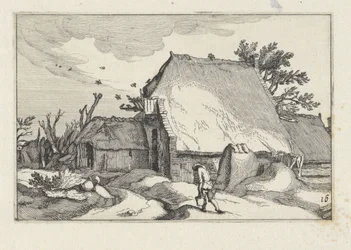 Farm and Man with Two Buckets