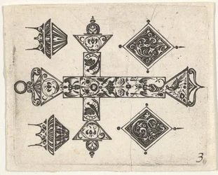 Blackwork Print with a Latin Cross and Four Motifs
