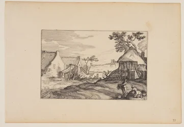 Farmyard Young Man and Woman in Foreground, from Landscapes