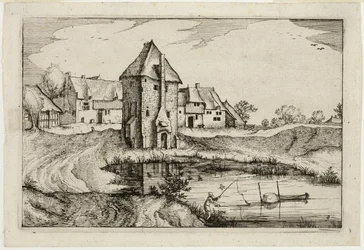 The Pond, plate nine after Pictures of Farms, Country Houses and Rustic Villages (Praediorum villarum et rusticarum casularum icones)