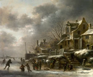 Winter Scene, River with Figures Skating