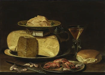 Still Life with Cheeses, Glass à la façon de Venise and Crayfish on a Pewter Plate