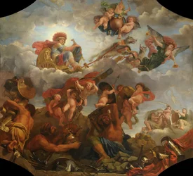 Mars on his chariot drawn by wolves