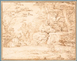 Two Women Resting and Two Satyrs Dancing