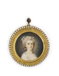 Comtesse Diane de Polignac in White Dress with Flowers and Green Ribbon