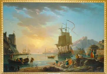 Marine, Sunset - Seaside Painting with Setting Sun