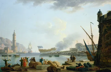 The Launch of the Warship at the Mouth of a Port