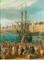 The Port of Marseille in the 18th Century. Detail depicting the unloading of goods. Painting by Joseph Vernet (1714-1789), 18th century. Paris, Marine Museum