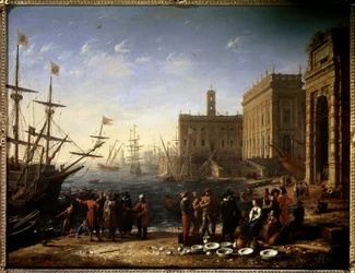 View of a port with the Capitol. View of the city of Rome in Italy. Painting by Claude Gellée, called Le Lorrain (1600-1682). 17th century. Dimensions 0.56 x 0.82 m. Paris, Musée du Louvre.