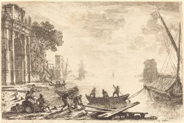 Harbor Scene with Rising Sun
