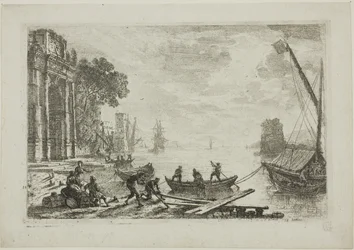 Harbor Scene with Rising Sun