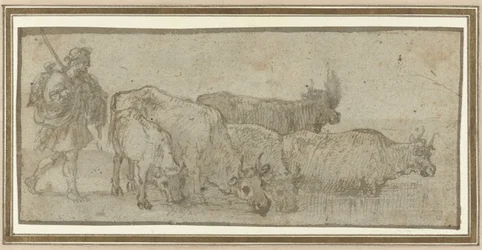 Shepherd with His Herd of Cattle at a Ford